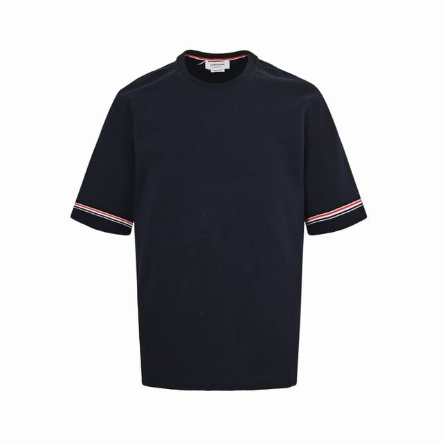 Thom Browne 25Ss cuffs tricolor striped ribbon short sleeves The original custom