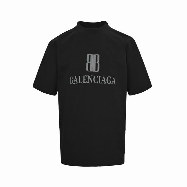 Balenciaga double B letter print round neck short sleeves uses double yarn plain