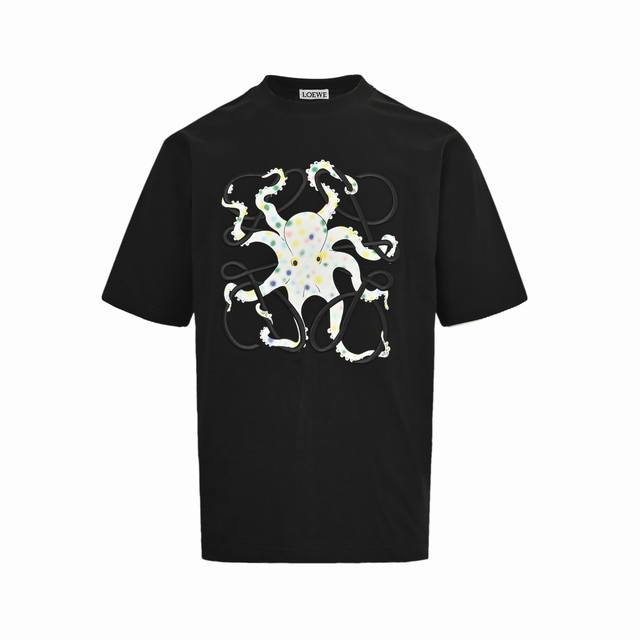 Loewe 25Ss Octopus Print Embroidered Logo Short Sleeves 260G cotton fabric 40s d