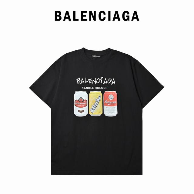 Balenciaga short-sleeved T-shirt with letter print on cans The logo print is exq