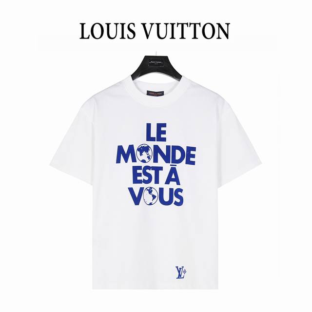 Louis Vuitton 25Ss blue flocked slogan printed short-sleeved T-shirt was origina