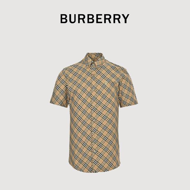 Burberry 25Ss Shield Embroidered Twill Short Sleeve Shirt Italian fine spun fabr