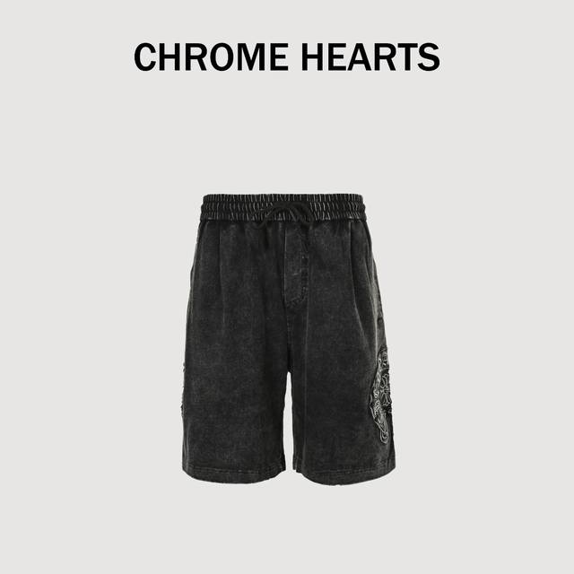 Chrome Hearts 25Ss Applique Horseshoe Cross Brown Embroidered Washed Shorts Shor