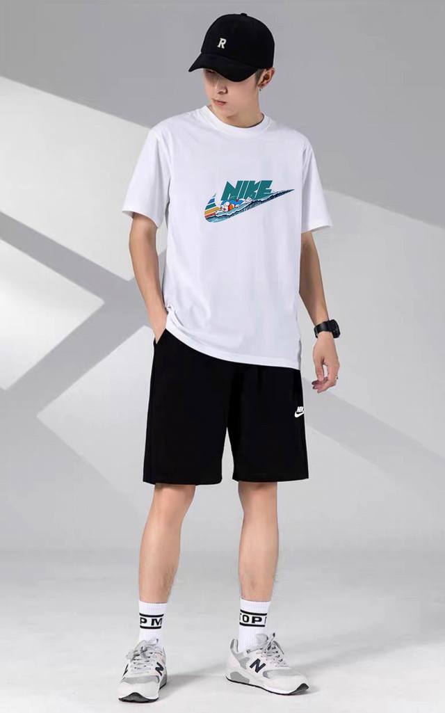Nike casual couple short-sleeved shorts sports suit, both men and women can easi