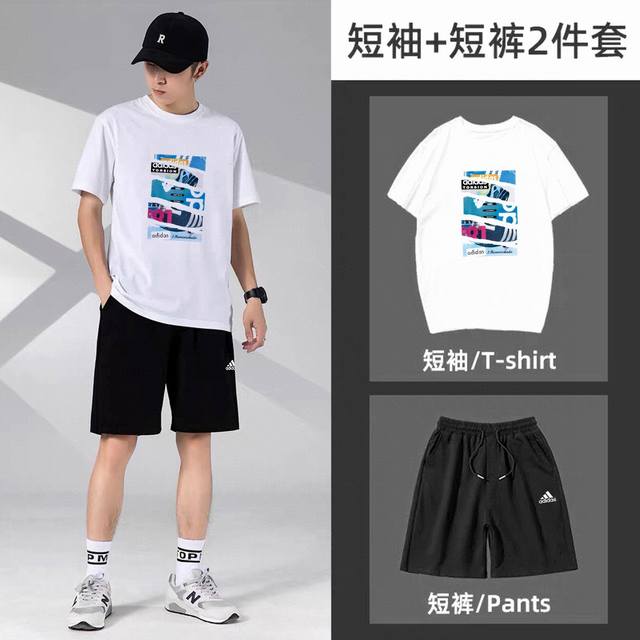 Adidas Trefoil casual couple short-sleeved shorts sports suit, both men and wome