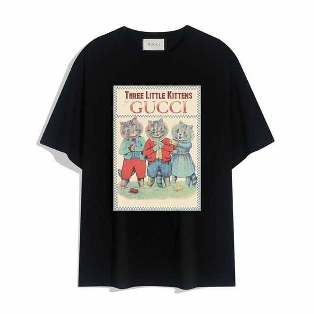 Gucci three cats short-sleeved T-shirt, interesting design looks full of style!