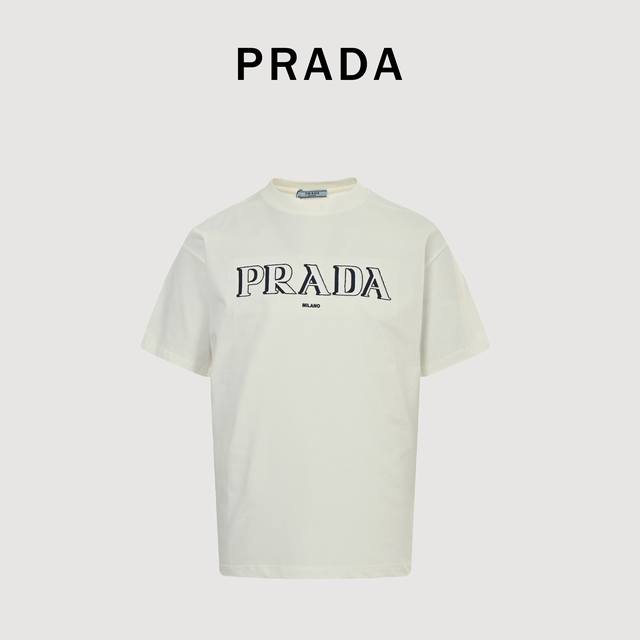 Prada 25Ss 3D ghost letter embroidery short sleeve T-shirt Classic 3D ghost lett