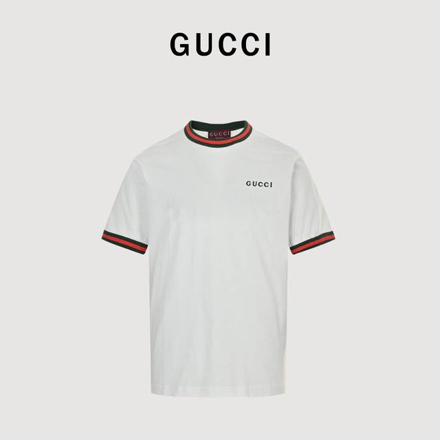 Gucci 25Ss red and green collar stripe G letter embroidered short sleeves origin