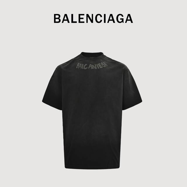 Balenciaga foamed letter washed round neck short sleeves Customized high-weight