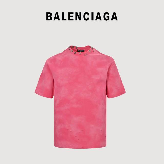 Balenciagag 23Ss rivet puncture washed hole short sleeves Custom-woven and dyed