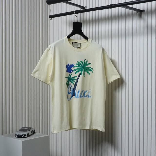 Gucci coconut tree print short sleeves, custom made, 240g same-dye fabric, very