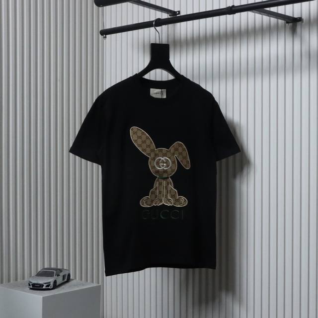 Gucci 23Ss old flower rabbit patch embroidered short sleeves use imported Tajima