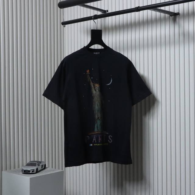 Balenciaga Statue of Liberty printed short-sleeved 240G long-staple cotton, impo