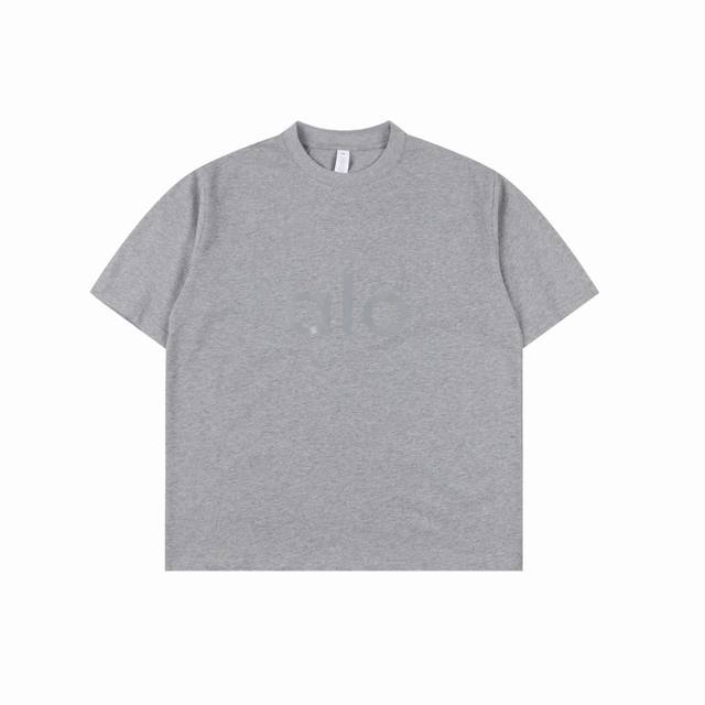Alo 25Ss front and back reflective letter short-sleeved T-shirt The fabric is ma