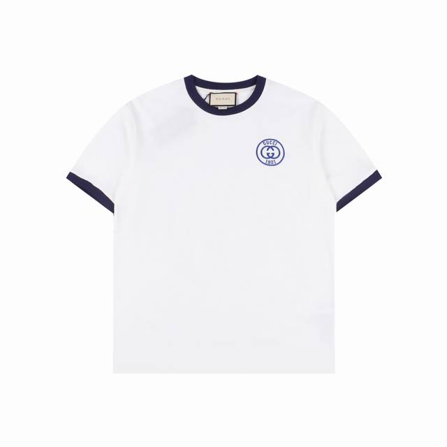 Gucci 23Ss 1921 embroidered logo contrasting short sleeves Made of imported matt