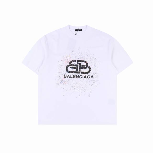 Balenciaga 24Ss ink splash lock print short sleeves The printing material is mad