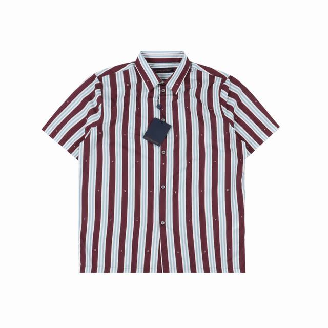 Louis Vuitton Lv brown and white striped short-sleeved shirt Authentic 10300 pur
