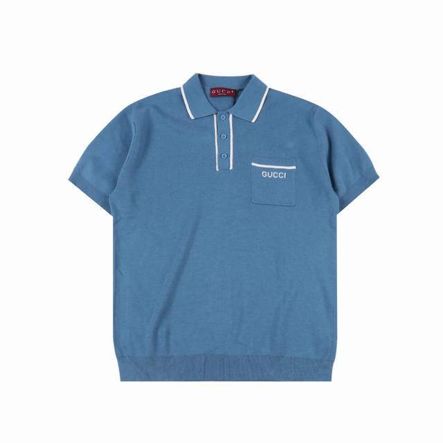 Gucci 25Ss Blue Pocket Jacquard Knit Polo Short Sleeves The Polo Shirt is crafte