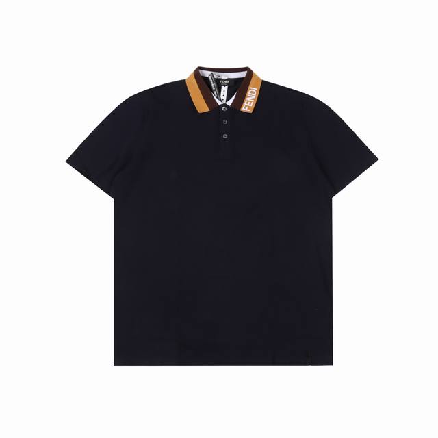 Fendi short-sleeved Polo shirt with collar and ribbon letters is made of cotton