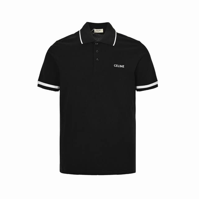 Celine classic embroidered small logo Polo short sleeves The fabric is made of G