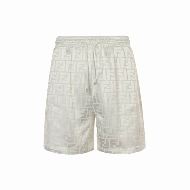 Fendi 24Ss Ff dark pattern jacquard beach shorts Full logo design, mulberry silk