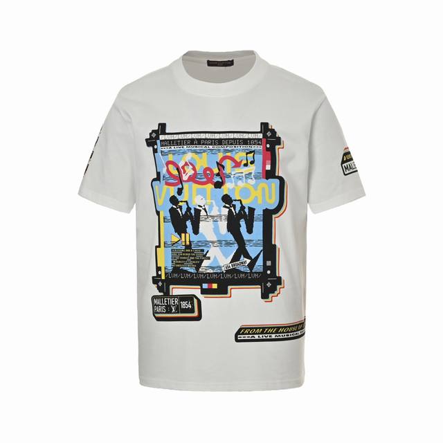Louis Vuitton small hand-printed short-sleeved shirt is made of 32-count double