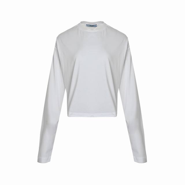 Prada 25Ss Women's Triangle Logo Long Sleeve T-shirt Classic triangle logo new e