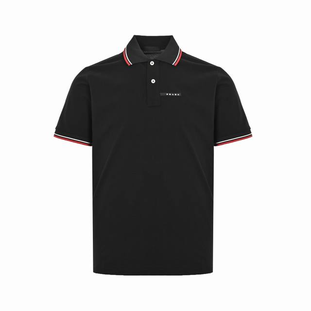 Prada Silicone Stripe Polo Short Sleeve Classic silicone leather logo on the che