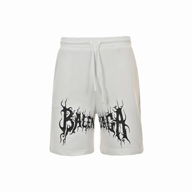 Balenciaga 24Ss Gothic letter print shorts Counter wide leg version 380g washed