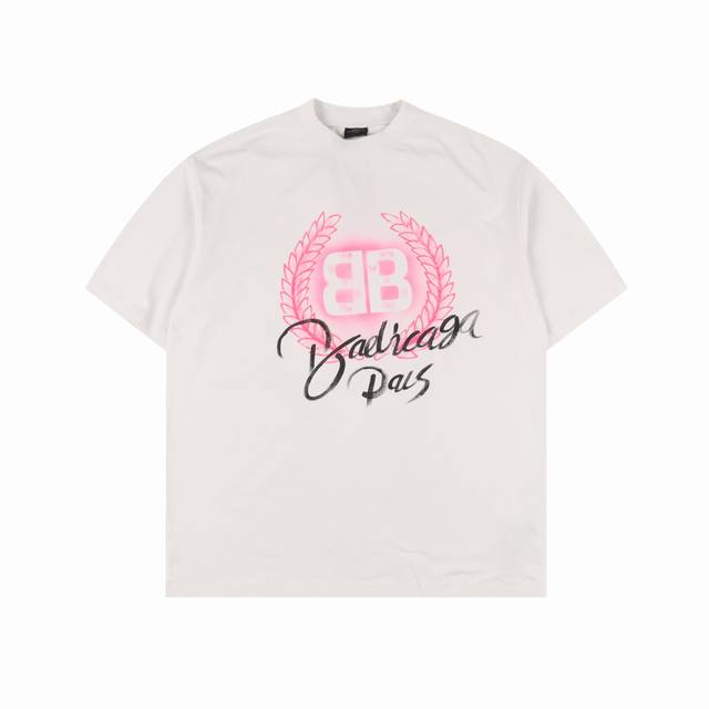 Balenciga Paris family hand-painted wheat pattern round neck short-sleeved T-shi