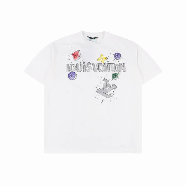 Louis Vuitton short-sleeved T-shirt with hand-painted logo letters Three complet