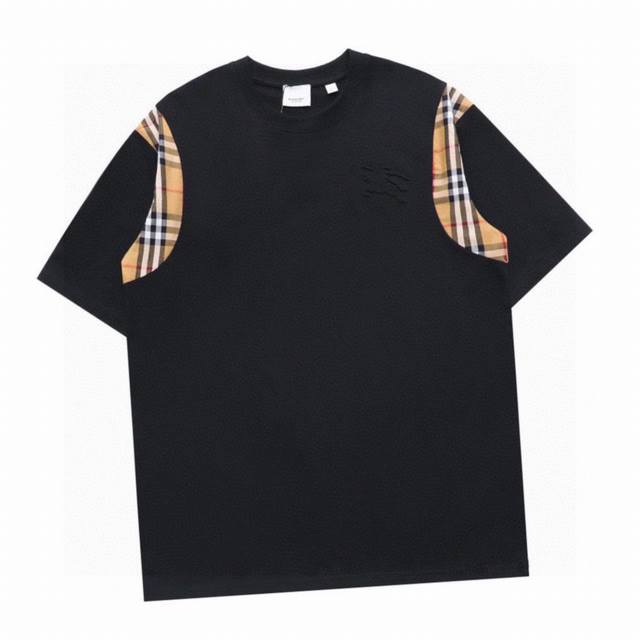 Burberry summer new embossed warhorse check stitching round neck short-sleeved T