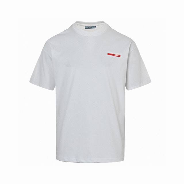 Prada New summer classic red rubber strip round neck short-sleeved T-shirt, high
