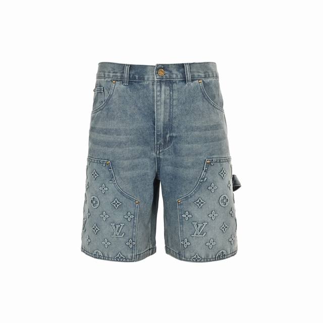 Louis Vuitton 25Ss Denim Shorts with Monogram Embossed Pattern These workwear de