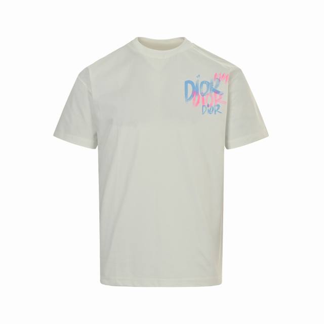 Dior 25Ss graffiti hand-painted letter print short sleeves Using digital hand-pa