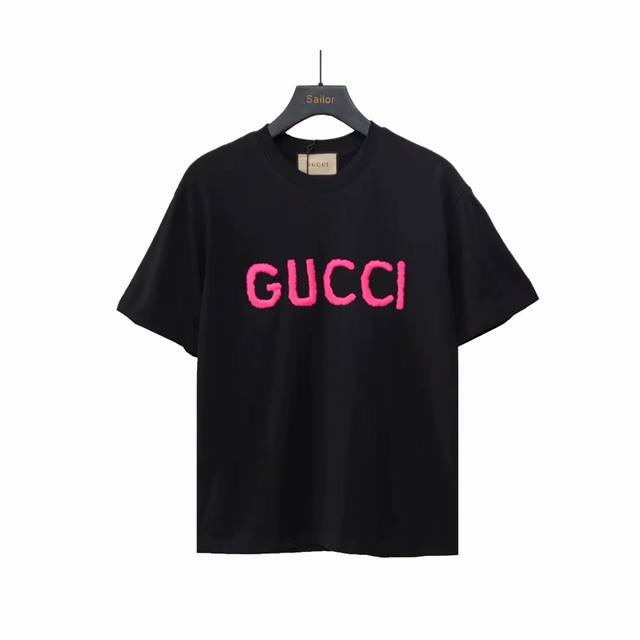 Actual details + size chart Gucci pink logo embroidered round neck short sleeves