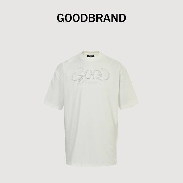 Goodbrand solid color pearl logo short sleeve T-shirt Unisex 350g fabric Color: