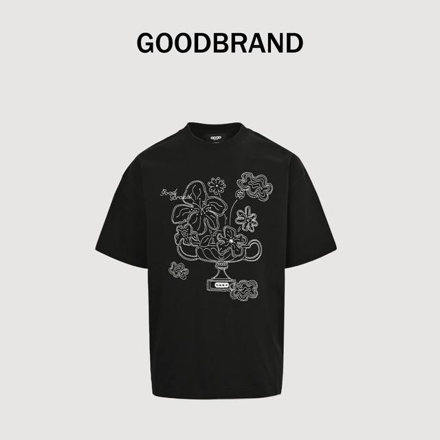 Goodbrand Blooming Flower Hand-painted Peace Floral Casual Short Sleeve T-shirt
