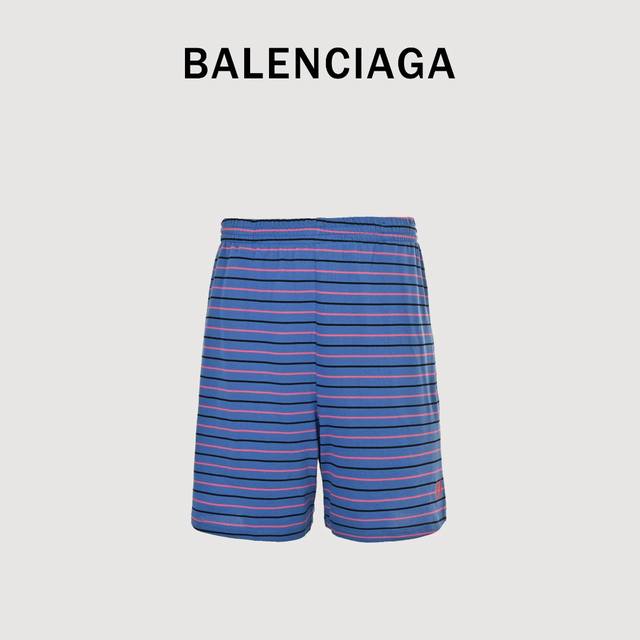 Balenciaga Double B wheat ear embroidered striped shorts Original mold, cotton p