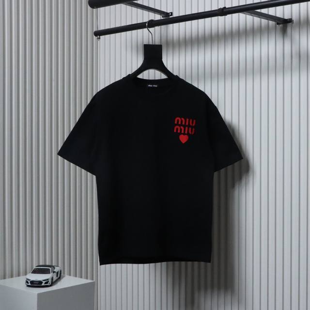 Miu Miu 25Ss Love Letters Embossed Printed Short Sleeves Made of Custom 240G 26-