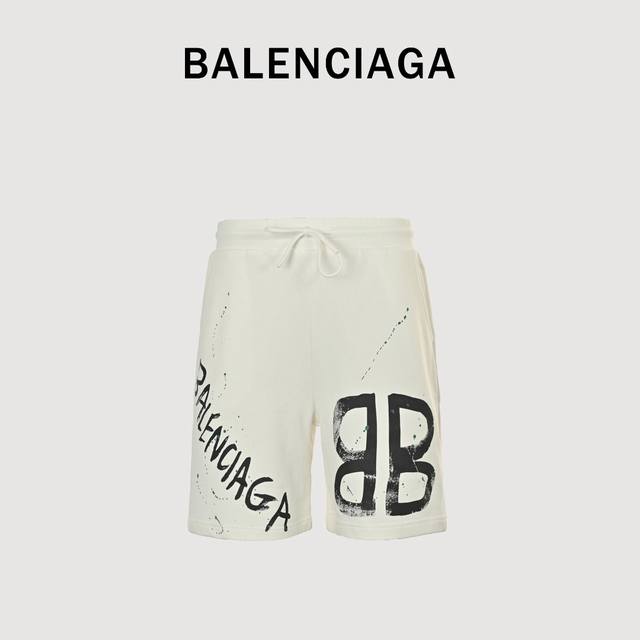 Balenciaga 25Ss double B letter print shorts The fabric is made of 380G pure cot
