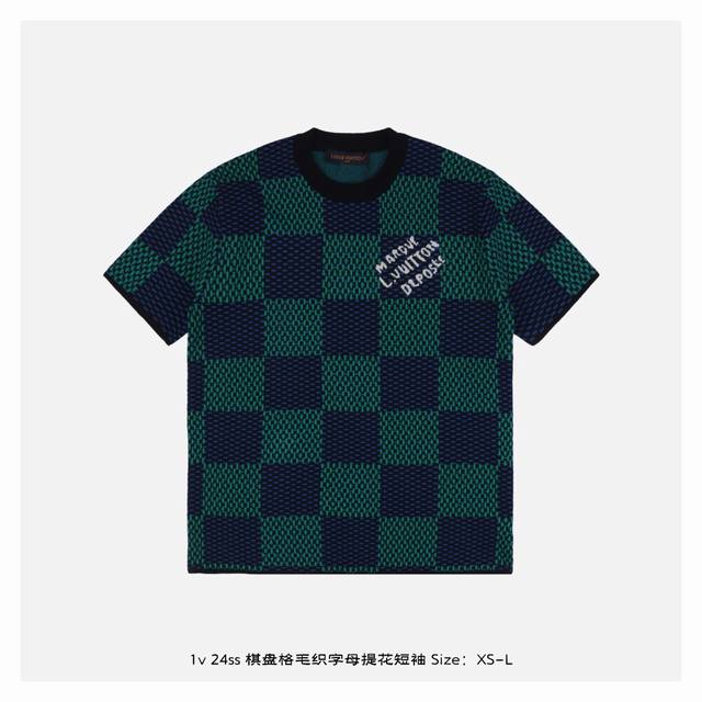 Lv 24Ss Checkerboard woolen letter jacquard short sleeves Inspired by the retro