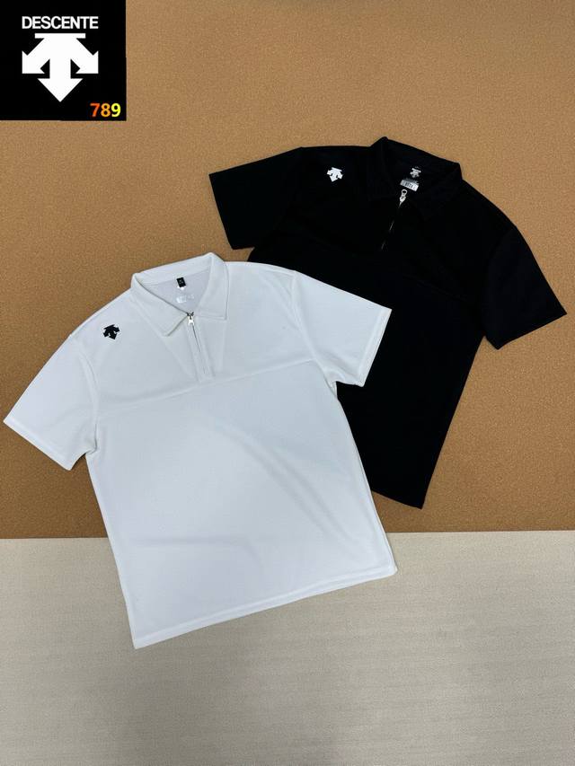 Descente Summer Men's Casual Business Short-sleeved Polo Shirt Zipper Lapel T-sh