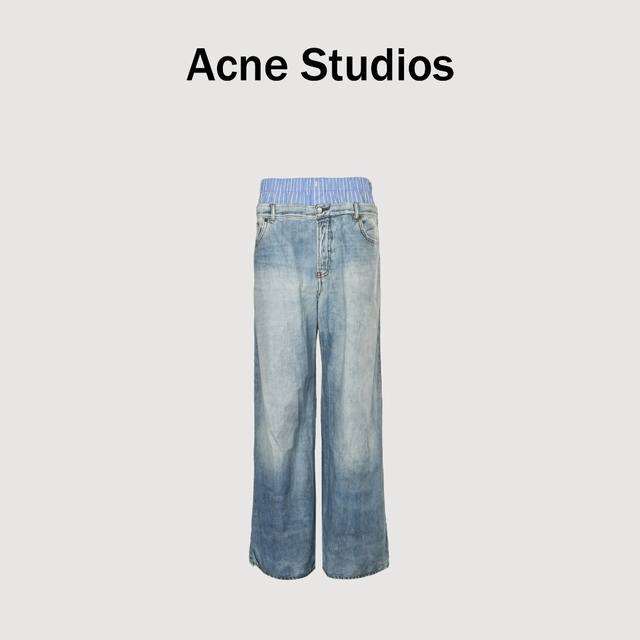 Acne Studios 25Ss double waist stitching printed fake denim trousers Reshape the