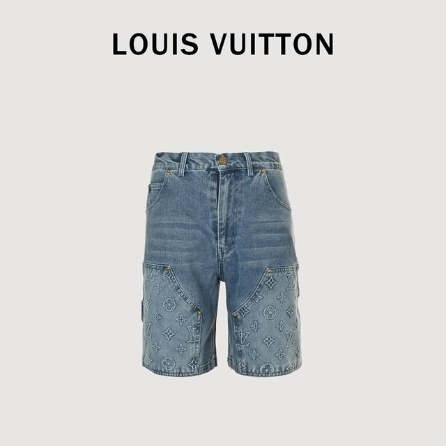 Louis Vuitton embossed monogram work jeans Lvjia 23Ss new denim shorts incorpora
