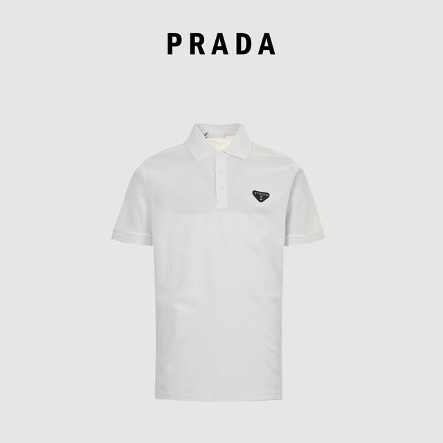 Prada Prd 23 hem logo triangle brand short-sleeved Polo shirt original 7100 purc