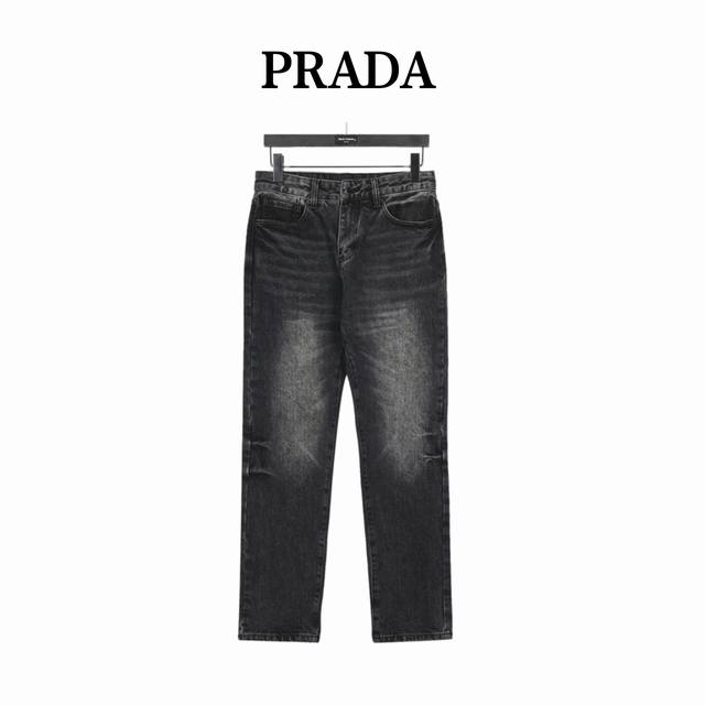 Prada 23Fw triangle logo embossed washed jeans This year's latest jeans combine