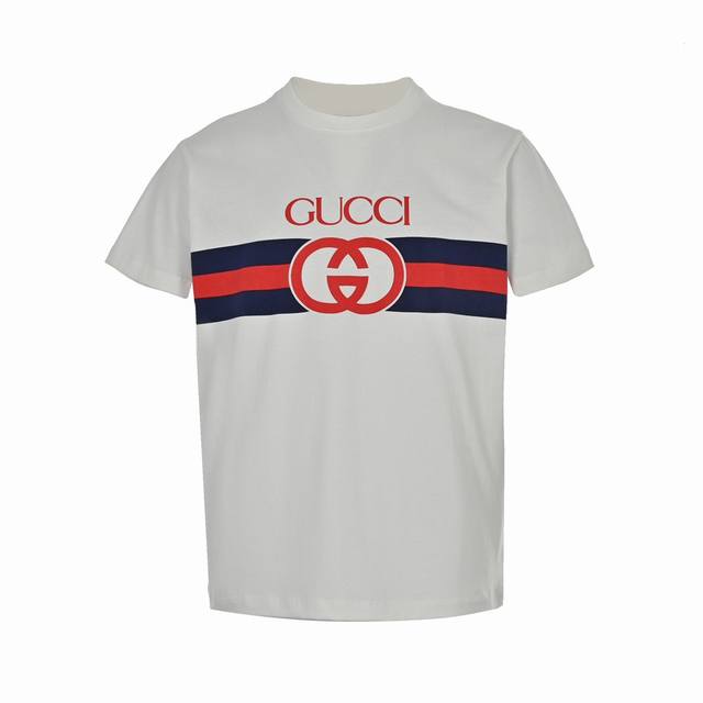 Gucci 23Ss Double G interlocking striped short sleeves Inspired by the prints of