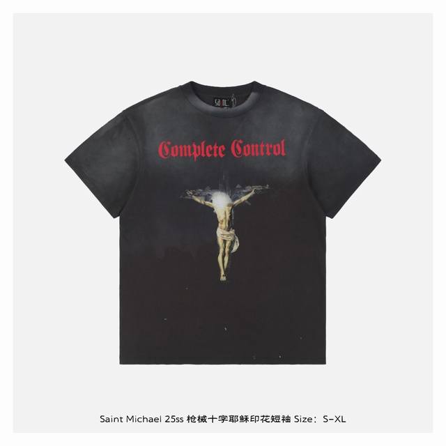 Saint Michael 25Ss gun cross Jesus print short sleeves The overall fabric is mad