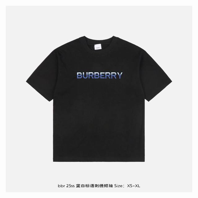 Burberry 25Ss blue and white slogan embroidered short-sleeved shirt The fabric i